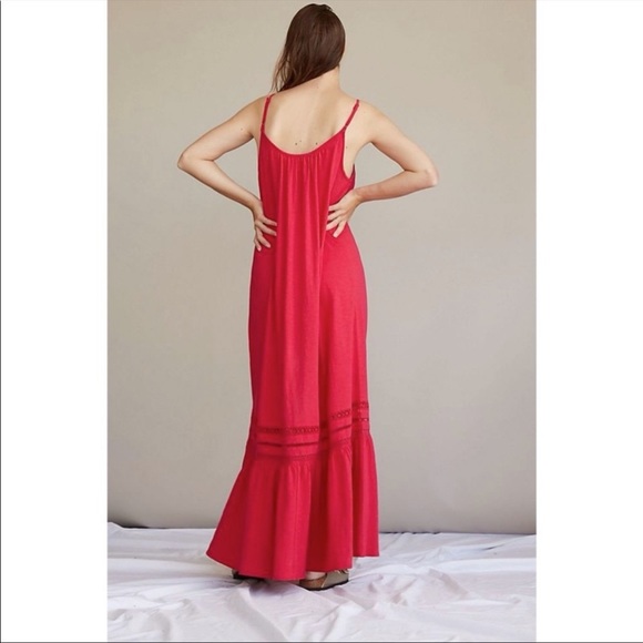 ANTHROPOLOGIE Lace Maxi Dress Tiered Flounce Hem Pullover Fuchsia M NWT - Picture 7 of 8